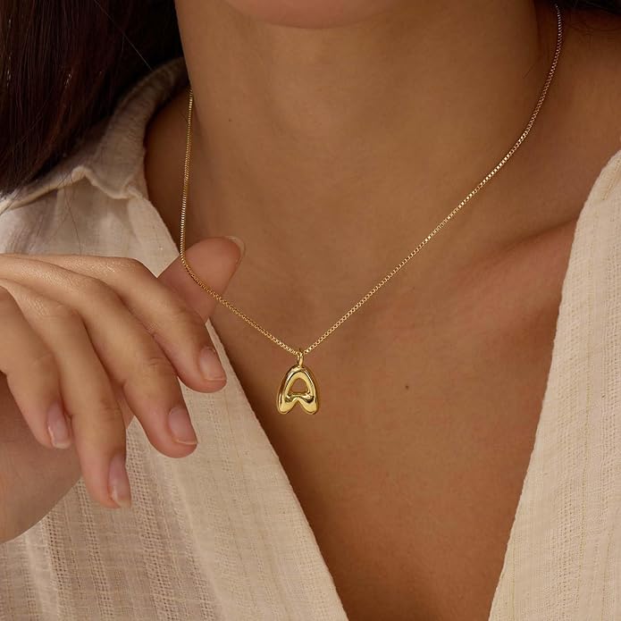 Bubble Gold Silver Letter Necklace Initial Necklaces for Women Trendy 14K Dainty Charm Pendant Name Necklace Personalized Jewelry Gift for Women Teen