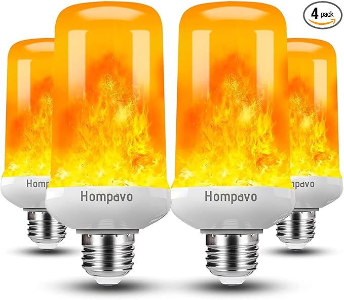 Hompavo 【Upgraded】 LED Flame Light Bulbs, 4 Modes Flickering Light Bulbs with Upside Down Effect, E26/E27 Base Flame Bulb for Halloween, Christmas,Indoor and Outdoor Decoration (White-4 Pack)-VerdiqueGarden