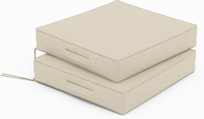 Patio Chair Cushions 17 X 16 X 3 Inch Waterproof Outdoor Seat Cushions for Patio Furniture, Outdoor Sofa Couch Pads with Ties & Handle, Set of 2, Cream-VerdiqueGarden