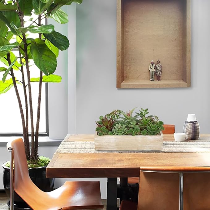 Artificial Succulent Plants in Pot 10 Inch Fake Succulent Arrangement Potted Succulents Plants Centerpiece in Rectangular Wooden Planter for Home Office Desk Shelf Living Room Bedroom Farmhouse Decor-VerdiqueGarden