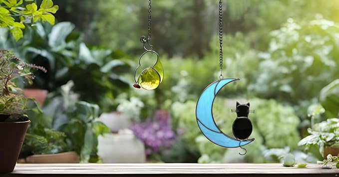 Black Cat Stained Glass Suncatcher,Cat Memorial Gifts for Loss of Cat,Cat Mom Gifts,Cat Sympathy Gifts for Cat Lovers,Window Hanging Ornament-VerdiqueGarden