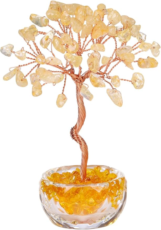 Jovivi Small Citrine Crystal Tree, Natural Crystal Healing Stones Tree Glass Bowl Base Gemstone Money Trees Feng Shui Good Luck Home Desk Decor-VerdiqueGarden