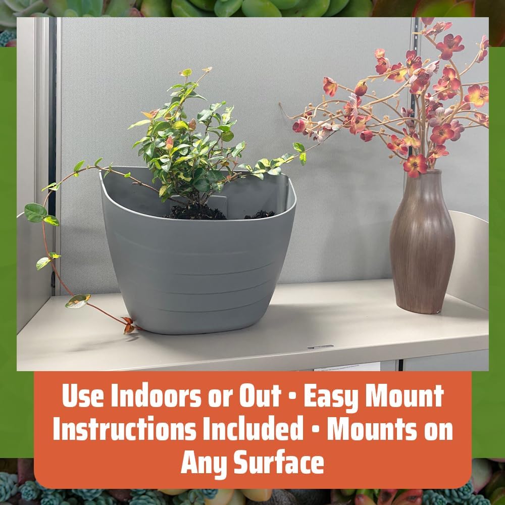 12 Inch Gray Wall Planter, Self-Watering Concrete Hanging Planter for Indoor & Outdoor Use, Large Wall Planter with Self-Watering Grid, Ideal for Flowers, Vegetables & Herbs, UV Resistant-VerdiqueGarden