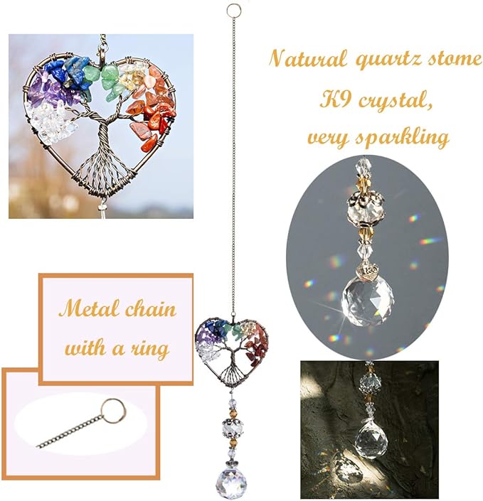 H&D HYALINE & DORA Suncatcher Window Hanging Tree of Life Heart Shaped Crystal Ball Prism Drop Pendant-VerdiqueGarden