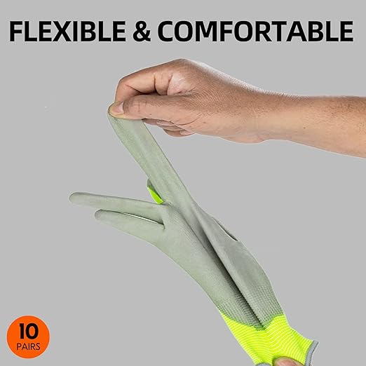 Vgo... 10-Pairs Safety Work Gloves, Gardening Gloves, Polyurethane Coated, Dipping Gloves, Latex Free (Size M, Yellow, PU2103)-VerdiqueGarden