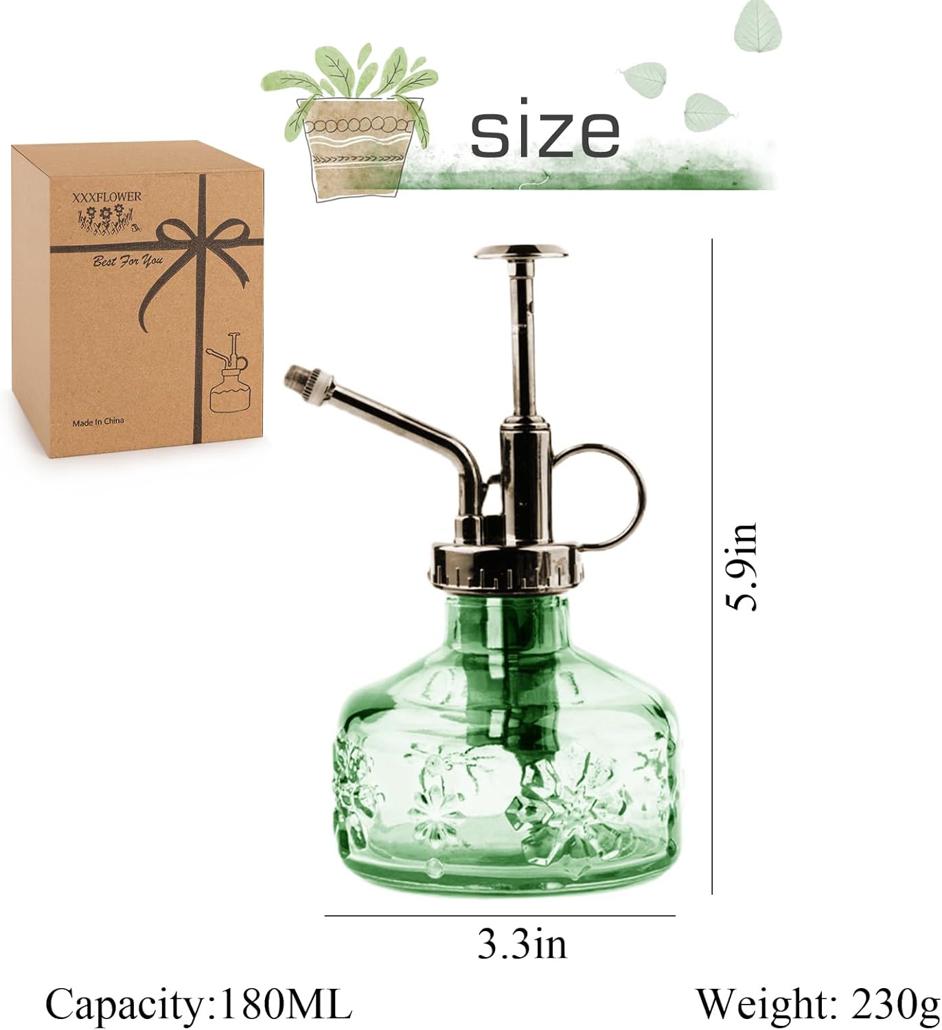 XXXFLOWER Glass Plant Mister Spray Bottle for Indoor Plant Spritzer Succulent Watering Bottle-VerdiqueGarden