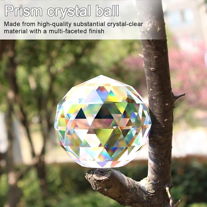 Clear Crystal Suncatcher Ball Prism Glass Sphere Faceted Gazing Ball Rainbow Maker Window Prisms Suncatcher for Window, Sun Catcher(80mm/3.15inch)-VerdiqueGarden