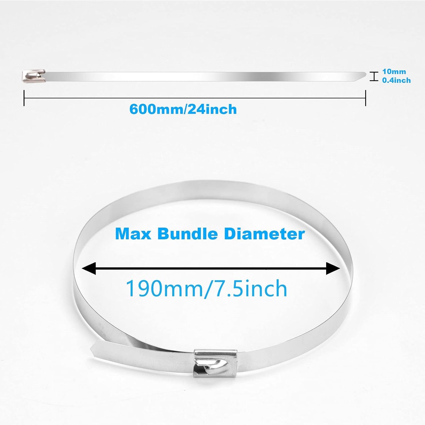 24 Inch Metal Cable Zip Ties, Stainless Steel Zip Ties Long,500 Lbs Heavy Duty Self-Locking Strap Ties, Steel Cable Tie, 40 PCS Strength for Exhaust Wrap, Garden Ties, Outdoor UV Resistant Cable Ties-VerdiqueGarden