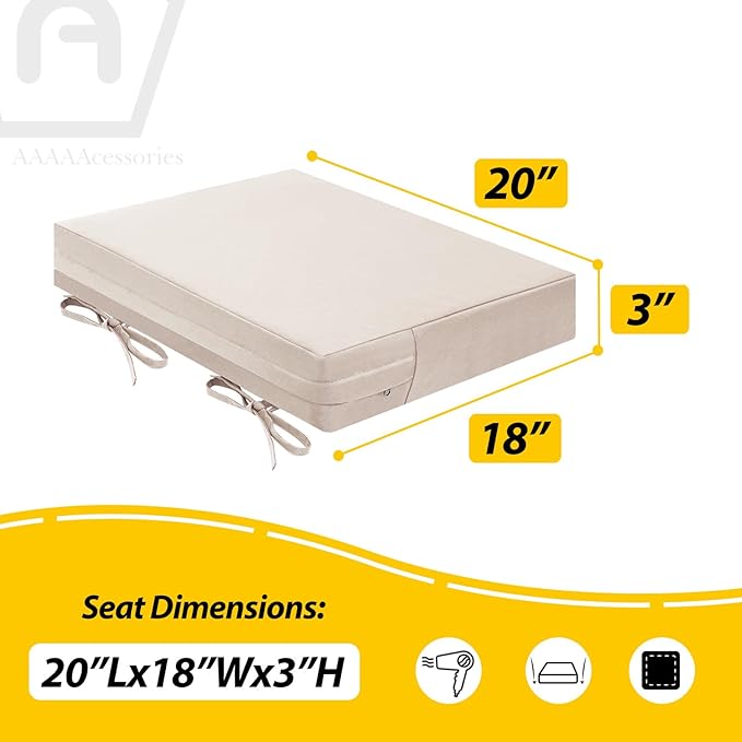 AAAAAcessories Outdoor Seat Cushions for Chairs, Waterproof, Fade-Resistant Patio Furniture Replacement Cushions, 20" x 18" x 3", Set of 2, Khaki Beige-VerdiqueGarden