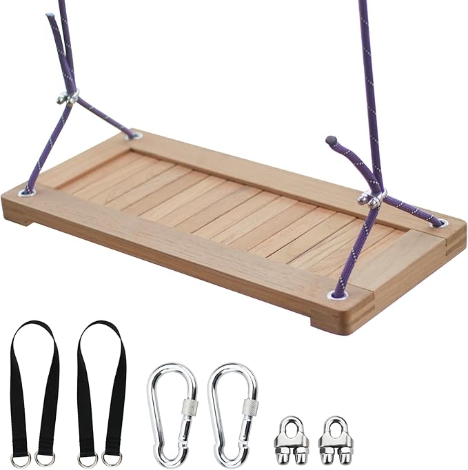 Teak Wooden Swing, Outdoor Wood Tree Swing Seat for Kids or Adults for Backyard Columpio, Height Adjustable (19.8x9inch)-VerdiqueGarden