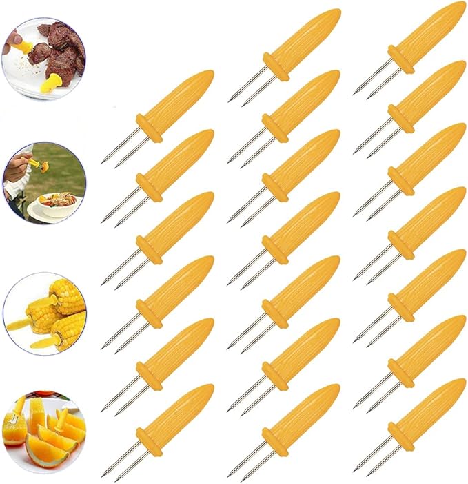 Corn on The Cob Holders, Stainless Steel Heat Resistant Non Slip Barbecue Corn Prongs Skewers for BBQ, Cooking, Birthday Party (20,3.54IN)-VerdiqueGarden