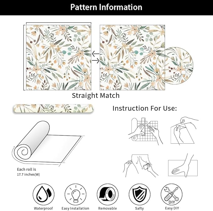 Boho Watercolor Brown Leaf Vintage Peel and Stick Wallpaper Self Adhesive Removable Easy Peel Off Stick on Wall Paper for Bedroom Cabinet Renter-VerdiqueGarden