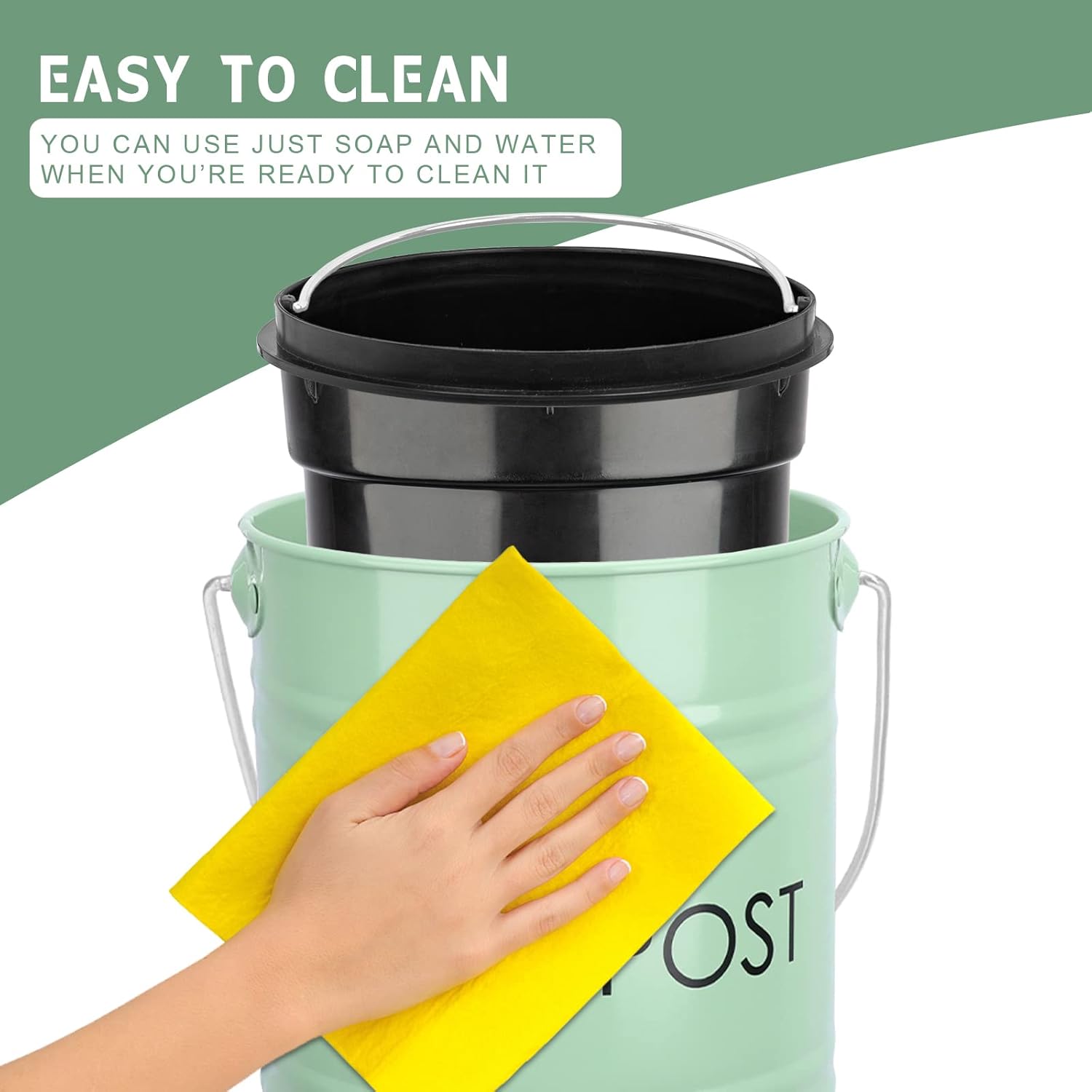 Vipush Kitchen Countertop Compost Bin with lid – Small, Includes Inner Compost Bucket Liner & Charcoal Filter, Green-VerdiqueGarden