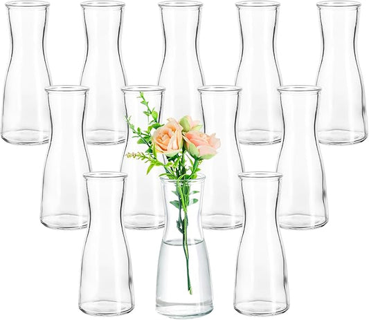 Hewory Glass Bud Vases for Centerpieces - Clear Small Flower Vase Set of 12, Modern Minimalist Cute Mini Decorative Bulk Vases for Wedding Bridal Shower Birthday Party Events Dining Room Table Decor-VerdiqueGarden