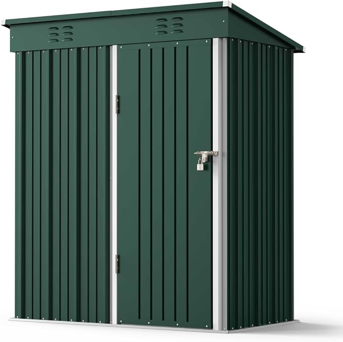 Gizoon 5' x 3'Outdoor Storage Shed with Singe Lockable Door,Galvanized Metal Shed with Air Vent Suitable for The Garden,Tiny House Storage Sheds Outdoor for Backyard Patio Lawn-Green-VerdiqueGarden