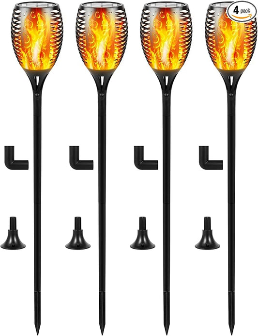 I-SHUNFA 96 LED Outdoor Waterproof Solar Torch Lights with 3 Modes—Flickering Flame, Fade Effect, or Full Brightness Automatic On/Off Landscape Decorations and Security Lights (4, Warm)-VerdiqueGarden