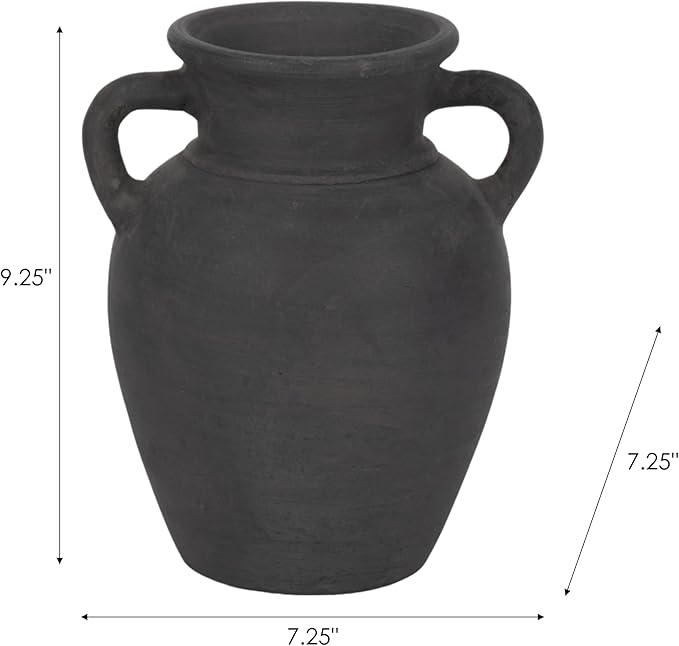 Sagebrook Home Black Boho Terracotta Vase - Amphora-Style Decorative Flower Holder for Home, Office & Living Room - 9" Black-VerdiqueGarden