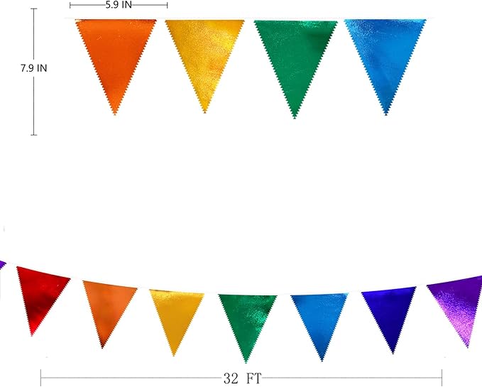 Rainbow Party Decorations Colorful Metallic Fabric Triangle Pennant Banner Flag Bunting Garland for Rainbow Fiesta Carnival Christmas Birthday Wedding Baby Shower Holiday Outdoor Party Supplies-VerdiqueGarden