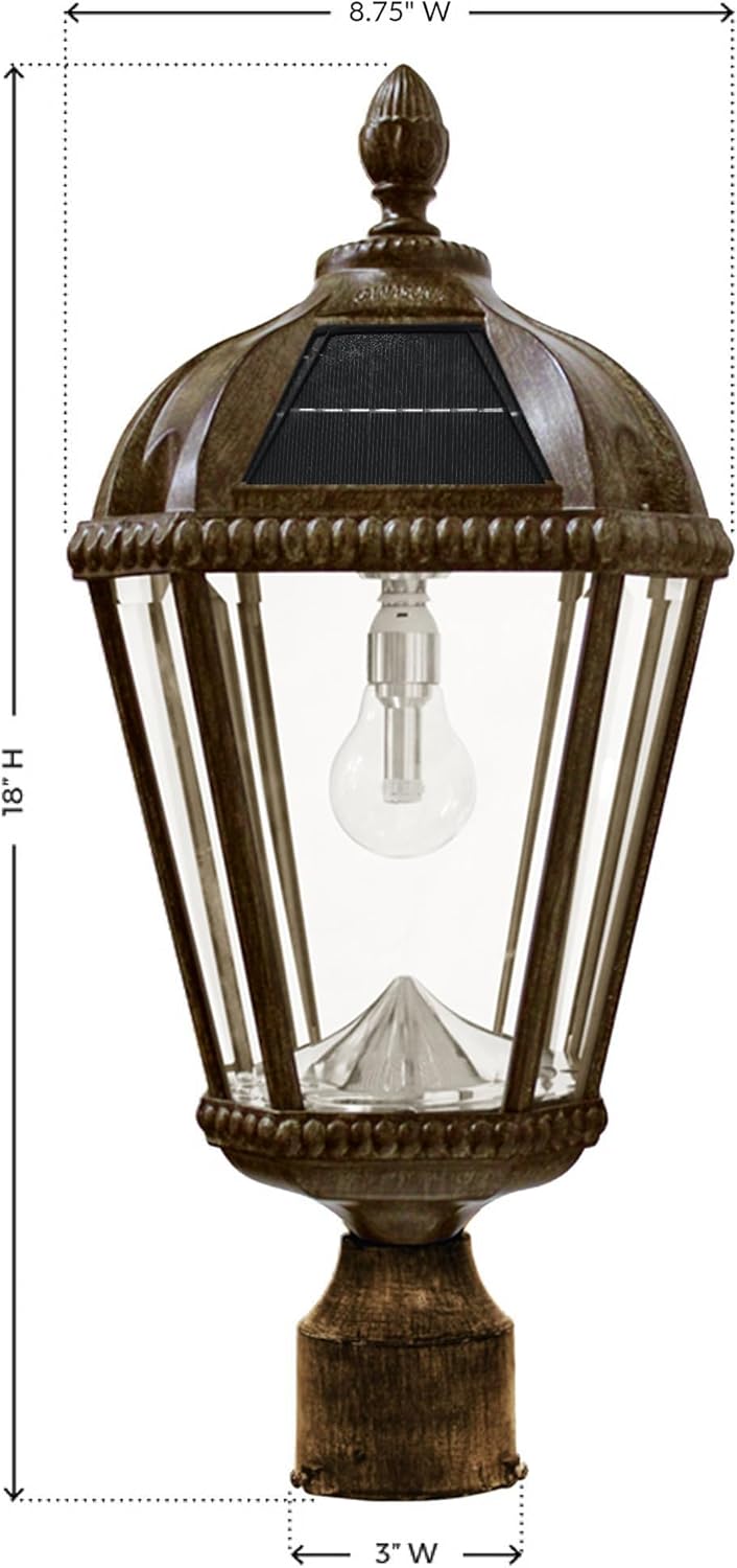 Gama Sonic Outdoor Solar Lamp Post Light, Weathered Bronze Finish Aluminum, Royal Bulb, Beveled Glass, 3-inch Fitter for Lamp Posts, 98B312, Upgraded-VerdiqueGarden