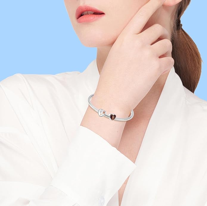 Annmors Personalized Photo Charm for Bracelet Necklaces,925 Sterling Silver Charm Love Heart Shaped Engraved Customize Picture Gift for Birthday Mother's Day Christmas,Bead Charms Jewelry for Women