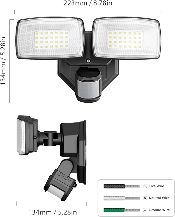 Onforu 32W 2 Head Motion Sensor Outdoor Lights, 3200LM 6500K LED Security Light, Dusk to Dawn, Motion Detector Light for Outside, IP65 Waterproof Flood Lights for Garage, Yard(Black)-VerdiqueGarden