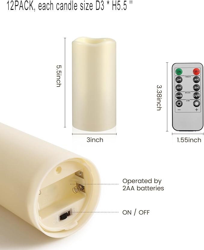 Waterpoof Flameless Remote Control Candles 15PACK D3''*H5.5''Battery Operated Flickering LED Pillar Candle,plastic with 10-Key 24Hours Timer for Outdoor/Indoor Home Party Garden Lanterns Porch (Ivory)-VerdiqueGarden
