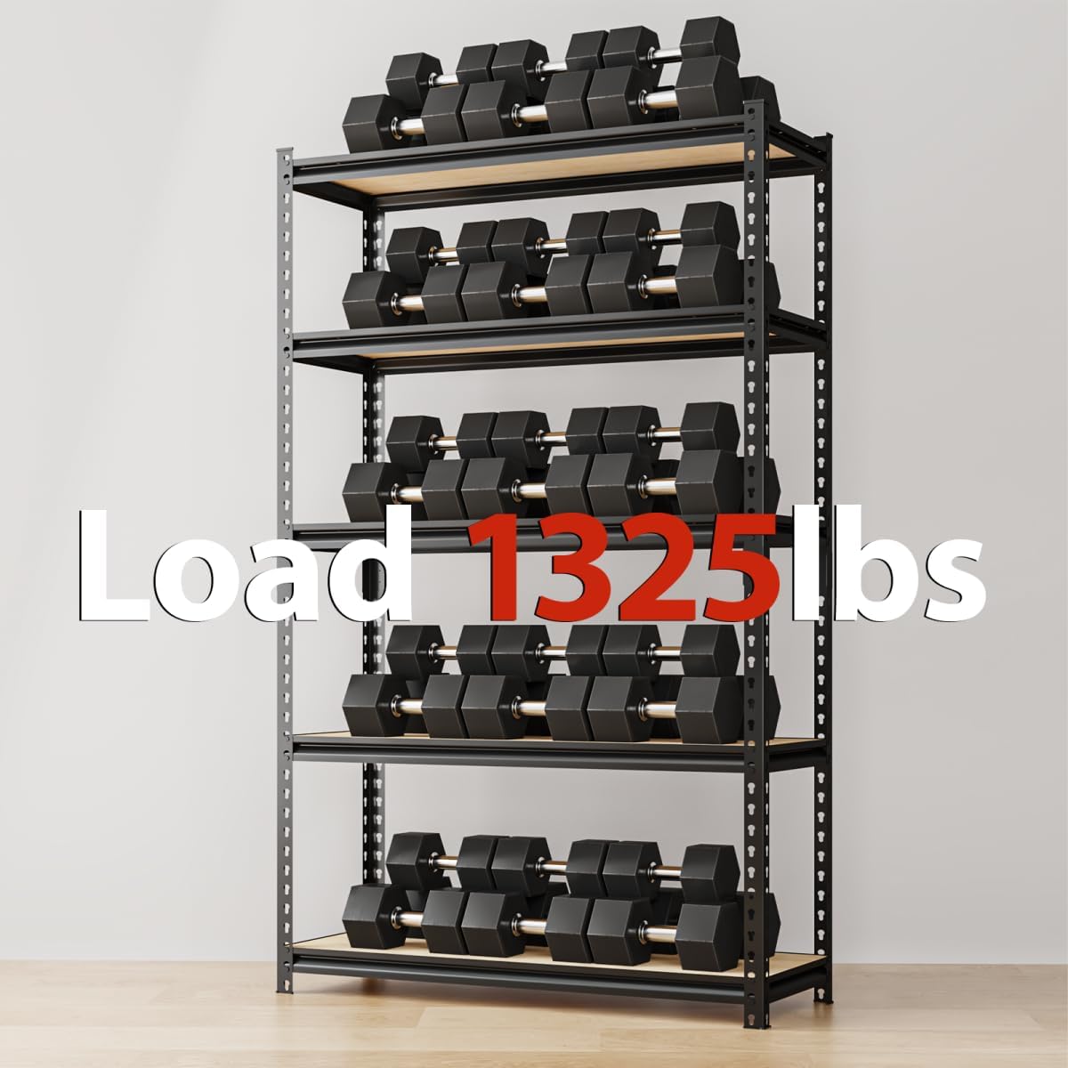 5-Tier Adjustable Metal Storage Shelves, Heavy Duty Garage Shelving 60" H x 28" W x 12" D, Shelving Unit Rack for Kitchen, Classroom, Dormitory, Basement & Warehouse (Black)-VerdiqueGarden