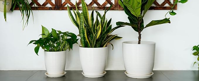 10 Inch Ceramic Planter Pot Large Plant Pot with Drainage Hole and Saucer Modern Round Flower Pot for Indoor Outdoor Plants Garden Pot White-VerdiqueGarden