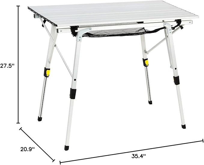 PORTAL Outdoor Folding Portable Picnic Camping Table with Adjustable Height Aluminum Roll Up Table Top Mesh Layer, Silver-VerdiqueGarden
