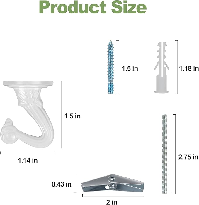 Ceiling Swag Hook Sets - Heavy Duty Hooks with Mounting Hardware for Hanging Plant, Ceiling or Extender Chains - Easy Install with Screws/Brackets (10 pcs - White)-VerdiqueGarden