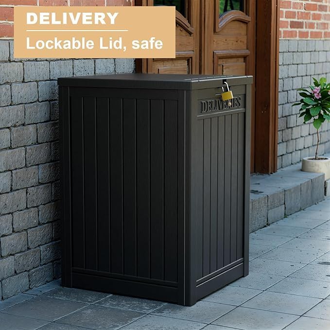 DRATO 48 Gallon Package Delivery Box, Large Lockable Storage Box, Double-Wall Resin Outdoor Package Delivery and Waterproof Deck Box for Porch, Patios-VerdiqueGarden