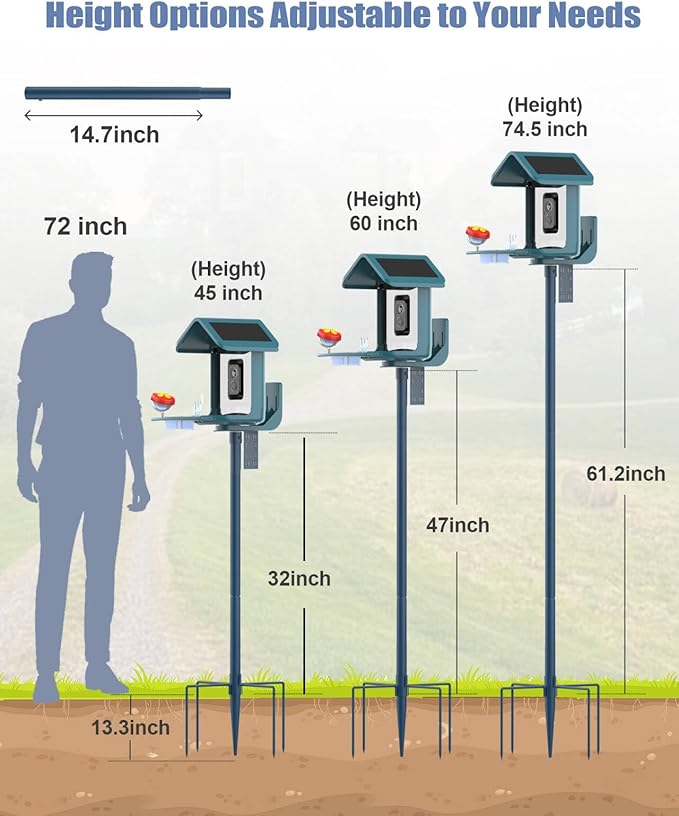 Bird Feeder Pole Stand – 74.5 Inch Height Feeding Station with 1-Inch Dia Heavy Duty for Hanging Feeders, Bird House Pole Mount Kit for Outdoor, Slip-Fit Connection，Blue-VerdiqueGarden