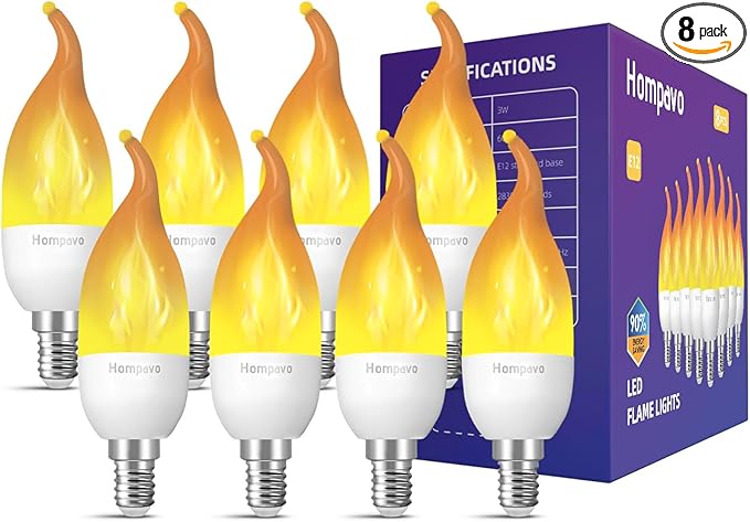 Hompavo 【Upgraded LED Flame Light Bulbs, 3 Modes Flickering Light Bulbs, E12 Chandelier Base Candle Fire Light Bulb for Halloween Christmas Party Porch Indoor & Outdoor Home Decoration - 8 Pack-VerdiqueGarden