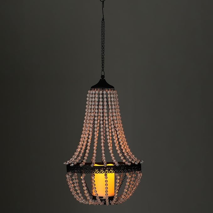 Hanging Candle Lantern, 27” Battery Operated Modern Clear Acrylic Crystal Chandeliers with Flickering Yellow Led Candle Light S Hooks for Garden, Backyard, Gazebo, Room Indoor Outdoor Decor-VerdiqueGarden
