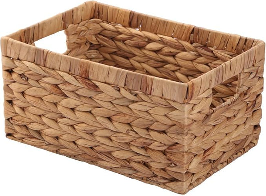 Woven Natural Water hyacinth Rectangular Storage Baskets with inside Handle,Kingwillow(Large)-VerdiqueGarden