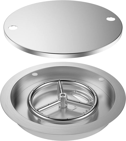 Skyflame 13 Inch Round Stainless Steel Drop in Fire Pit Pan Fire Bowl with Burner Ring and Protective Cover-VerdiqueGarden