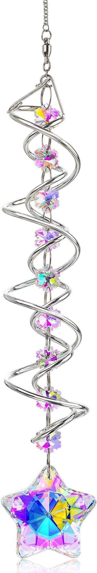 H&D HYALINE & DORA 21inch Crystal Suncatcher for Window Hanging Double-Spiral Design Gazing Ball Spiral Tail Wind Spinners Sun Catchers Rainbow Maker Indoor Outdoor Christmas Decoration-VerdiqueGarden