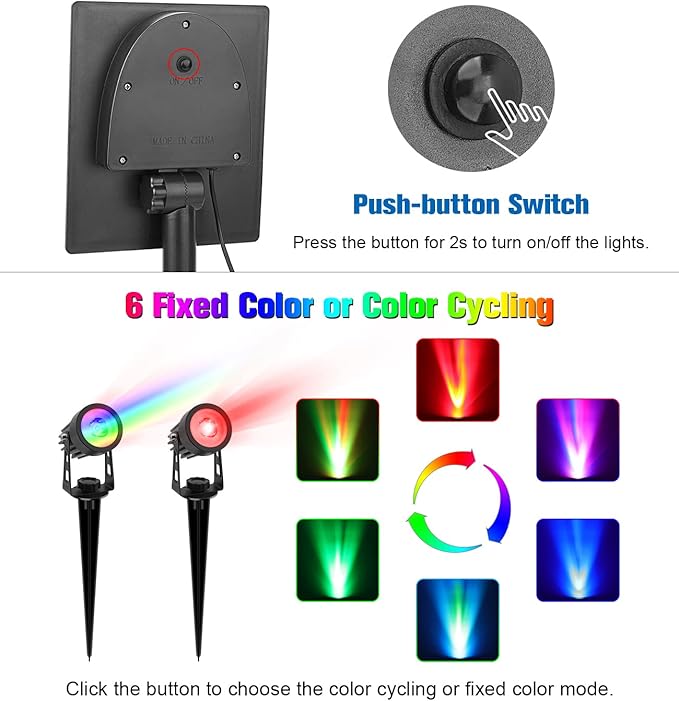 APONUO Metal Solar Spot Lights Outdoor with 9.8ft Cable Solar Powered Landscape Lighting Low Voltage IP65 Waterproof Auto On/Off for Outside Garden Yard Landscape Pathway Garage-Multicolor(2-in-1)-VerdiqueGarden