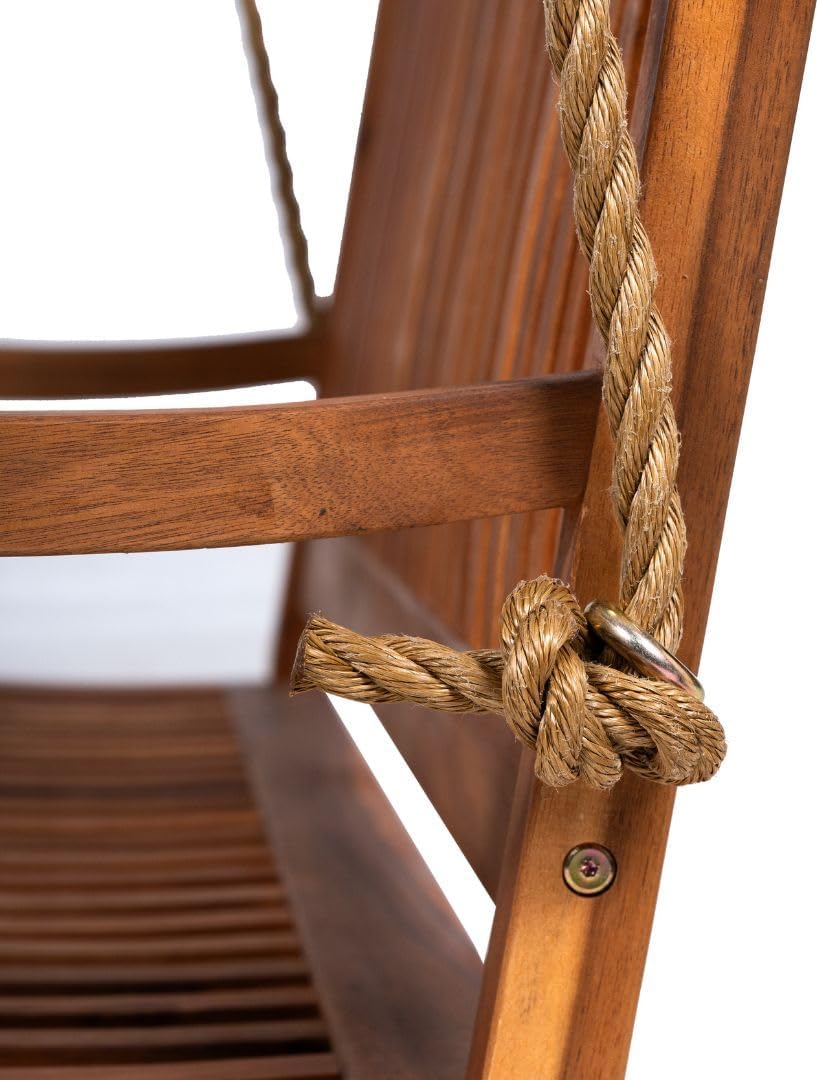 East Green Hayden 4 Foot Wooden Porch Swing in Natural Oil Finish - Outdoor Bench Swing Crafted from Naturally Weather-Resistant Acacia Wood-VerdiqueGarden