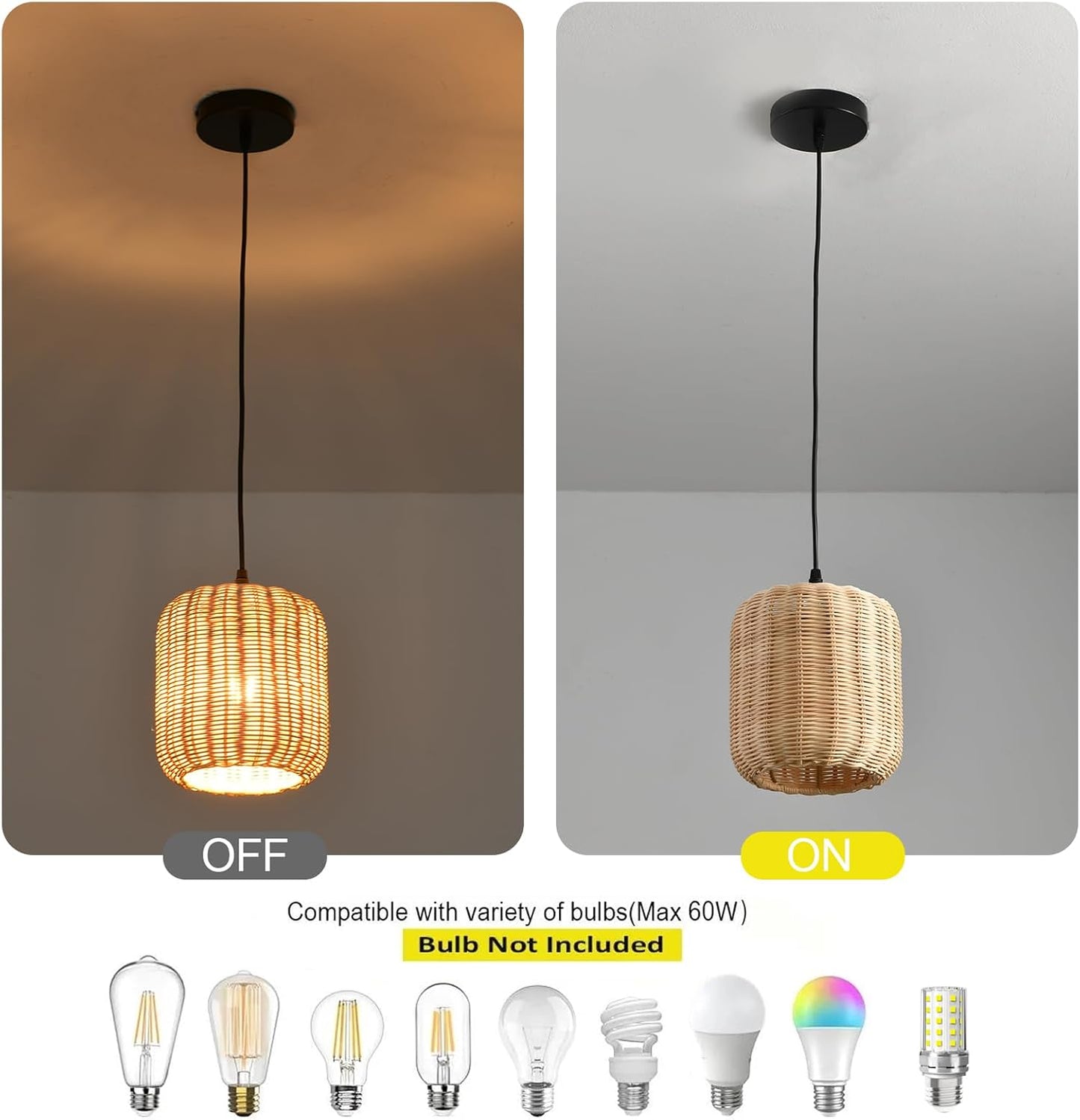 TeruTeru Ji Kaikang 3-Pack Mini Rattan Pendant Light,7.87" Rustic Bamboo Hanging Light Hand-Woven Rattan Chandelier for Dining Living Bedroom Kitchen Farmhouse-VerdiqueGarden