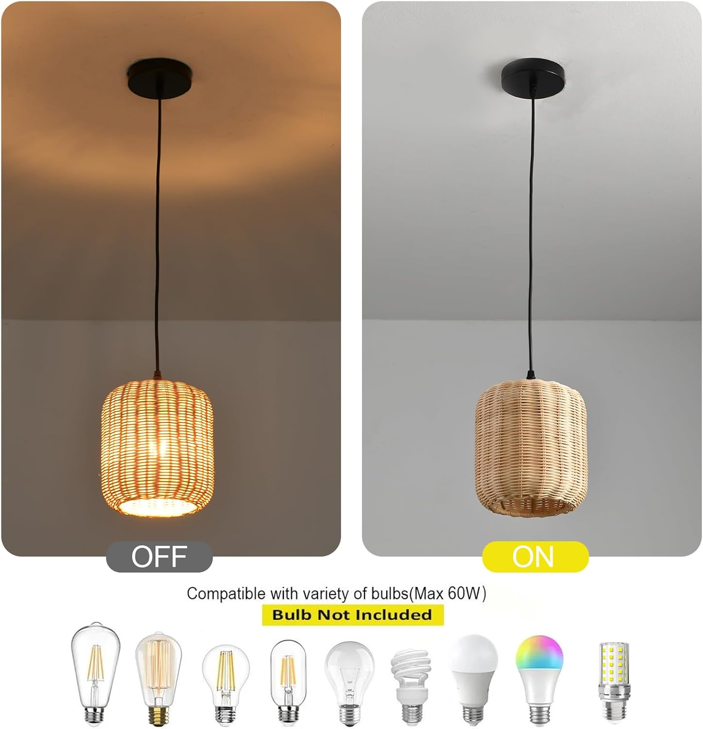 TeruTeru Ji Kaikang 3-Pack Mini Rattan Pendant Light,7.87" Rustic Bamboo Hanging Light Hand-Woven Rattan Chandelier for Dining Living Bedroom Kitchen Farmhouse-VerdiqueGarden