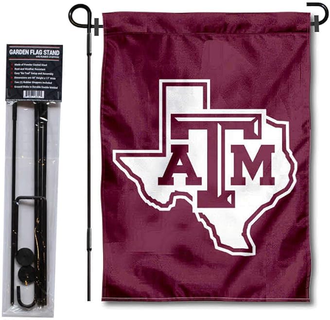 College Flags & Banners Co. Texas A&M Aggies Lone Star Garden Flag with Pole Stand Holder-VerdiqueGarden