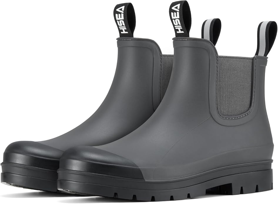 HISEA Women's Short Rain Boots Waterproof Garden Shoes Rubber Chelsea Boots Anti-Slipping Rainboots for Ladies with Comfort Insole Lightweight Stylish Ankle Rain Shoes Outdoor Work Booties-VerdiqueGarden
