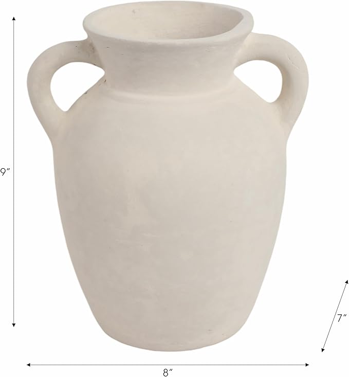 Sagebrook Home Vintage Ceramic Vase - Handmade Pottery Paper Mache Jug - Decorative Home Accent for Living Room, Bedroom, Office - 9" White-VerdiqueGarden