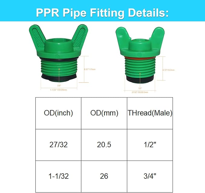 10 Pieces PT Male Thread PPR Pipe Plug Garden Irrigation Tubing Stopper Drain Plugs Caps for Garden Lawn Irrigation Watering Equipment (3/4 inch)-VerdiqueGarden