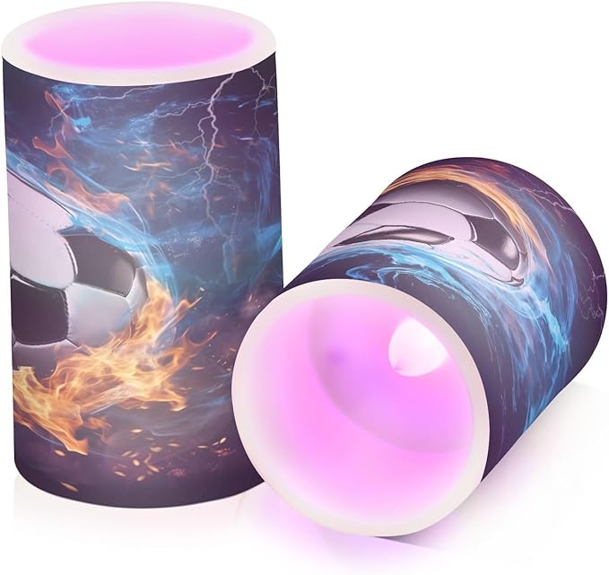 Flickering Flameless Candles, Soccer Ball LED Candles with Remote Timer, Set of 2 Battery Operated Candle for Valentine Wedding Birthday-VerdiqueGarden