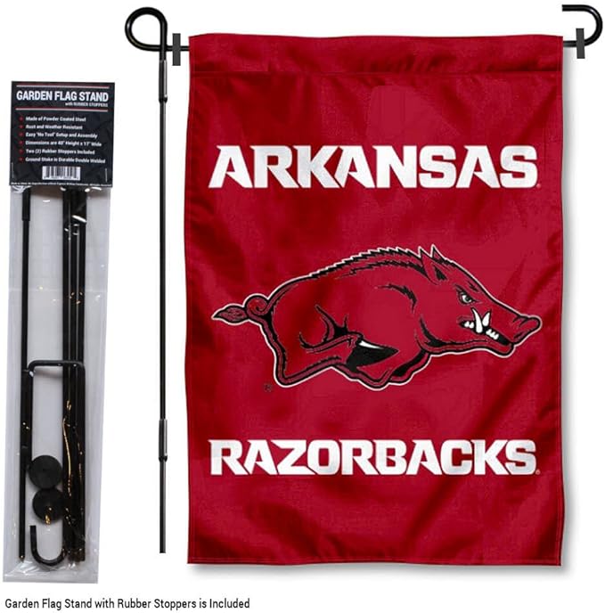 College Flags & Banners Co. Arkansas Razorbacks Garden Flag with Stand Holder-VerdiqueGarden