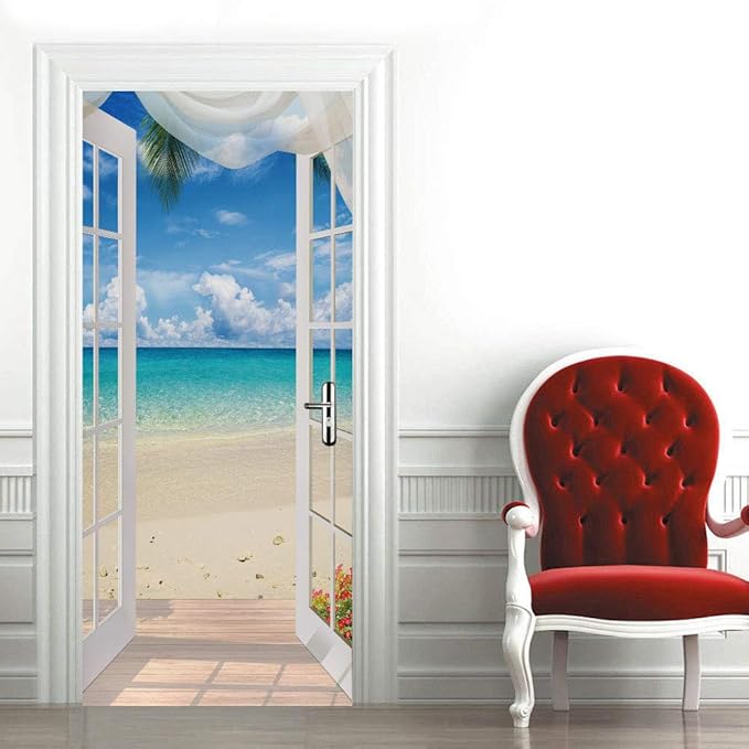 3D Door Stickers Murals - Landscape - Peel and Stick - Waterproof & Washable - Matt Finish - 34.6" x 78.7" - White - Door & Wall-VerdiqueGarden