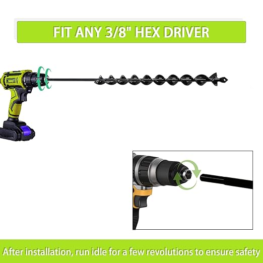 TCBWFY 24 Inch Auger Drill Bit for Planting - 1.2"x24" Long Handle Easy Planter Garden Auger - Bulb & Bedding Plant Augers - Post Hole Digger for 3/8”Hex Drive Drill-VerdiqueGarden