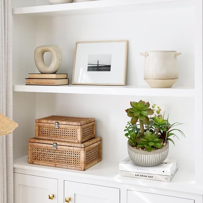 DILATATA Small Faux Plant Assorted Fake Succulents Plants Faux Succulents Arrangement Cement Potted Desk Plants Small Fake Plants for Home Table Office Bathroom Shelf Living Room Decor-VerdiqueGarden